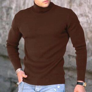 Seroya Sweater Mens Small Dark Brown Ribbed Turtleneck Fitted Corpcore Luxe